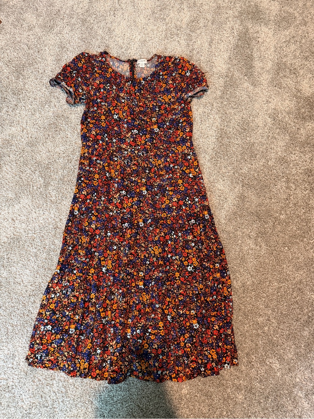 J. Crew Navy Floral Midi Dress with Orange and Red Blooms